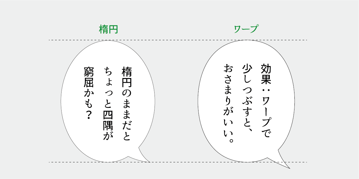 吹き出しの形が楕円だと窮屈で少し膨らんでいたほうが良いという説明画像